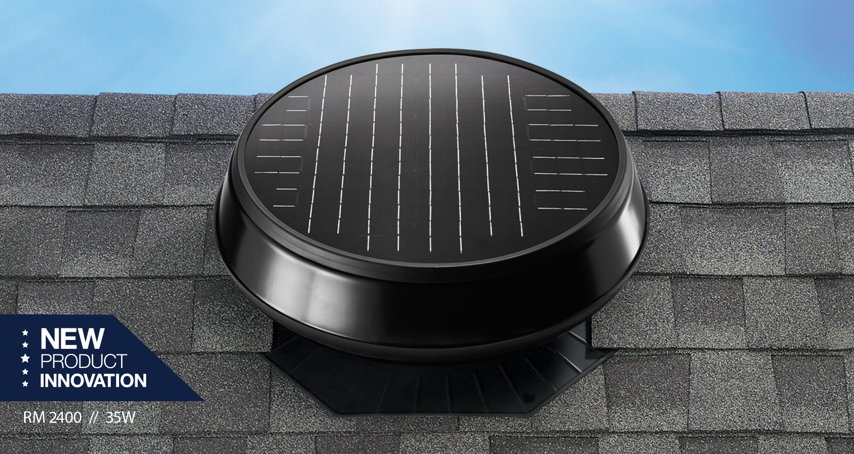 Roof mount 2400 solar attic fan